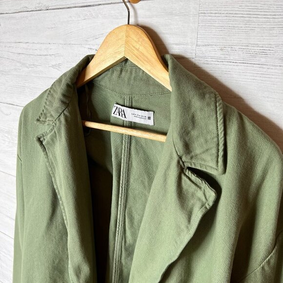 Zara Shacket Womens Size Medium Sage Green Denim Wide Arm Sleeve 100% Cotton - Picture 11 of 15